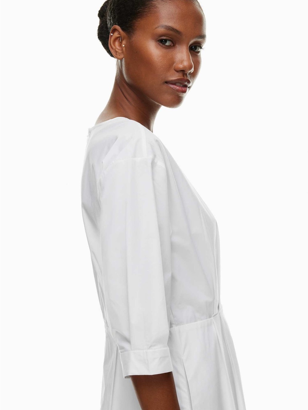 Aritzia Babaton Brighton Poplin White Midi Dress with 3/4 Sleeves XS Fit & Flare - Picture 4 of 15